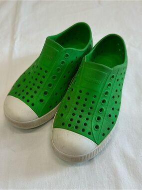 Native Green Slip-On Kids Water Shoes with White Toe Caps
